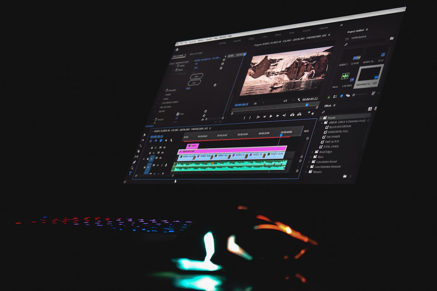 Línea de tiempo de edición de video en pantalla